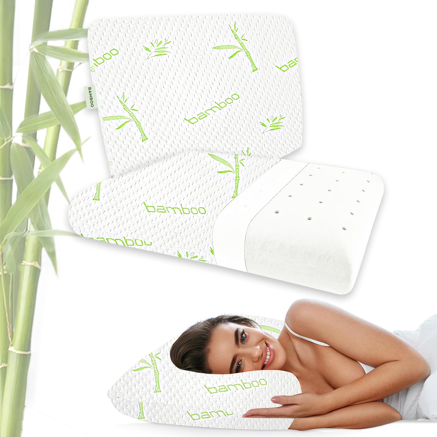 AYKA Bamboo Memory Foam Pillow for Neck & Shoulder Pain | Neck Orthopedic Pillow for Sleeping, Pain Relief & Spinal Alignment | Ergonomic Design | 2 Years Warranty (Set of 2)-image-18