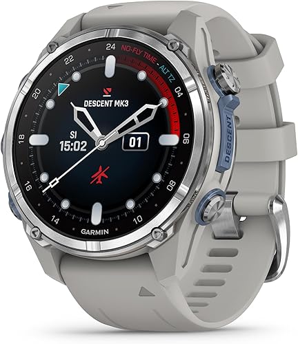 Garmin Descent Mk3i Reloj de buceo con estilo computadora (1.693 in, acero inoxidable con correa de silicona gris niebla)