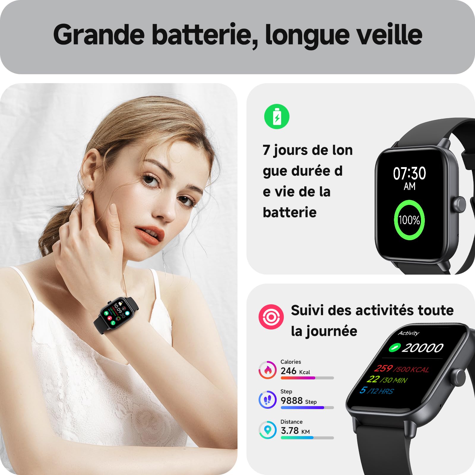 Montre Connectée Homme Femme avec Appel Bluetooth,1,85" Smartwatch avec Moniteur de Fréquence Cardiaque Sommeil,Montre de Sport 120+ Modes Podomètre Fitness Tracker,Montres pour Samsung/Android/iOS