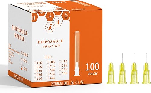 Aguja desechable Luer Lock, paquete de 100 (30G-0.3 pulgadas)