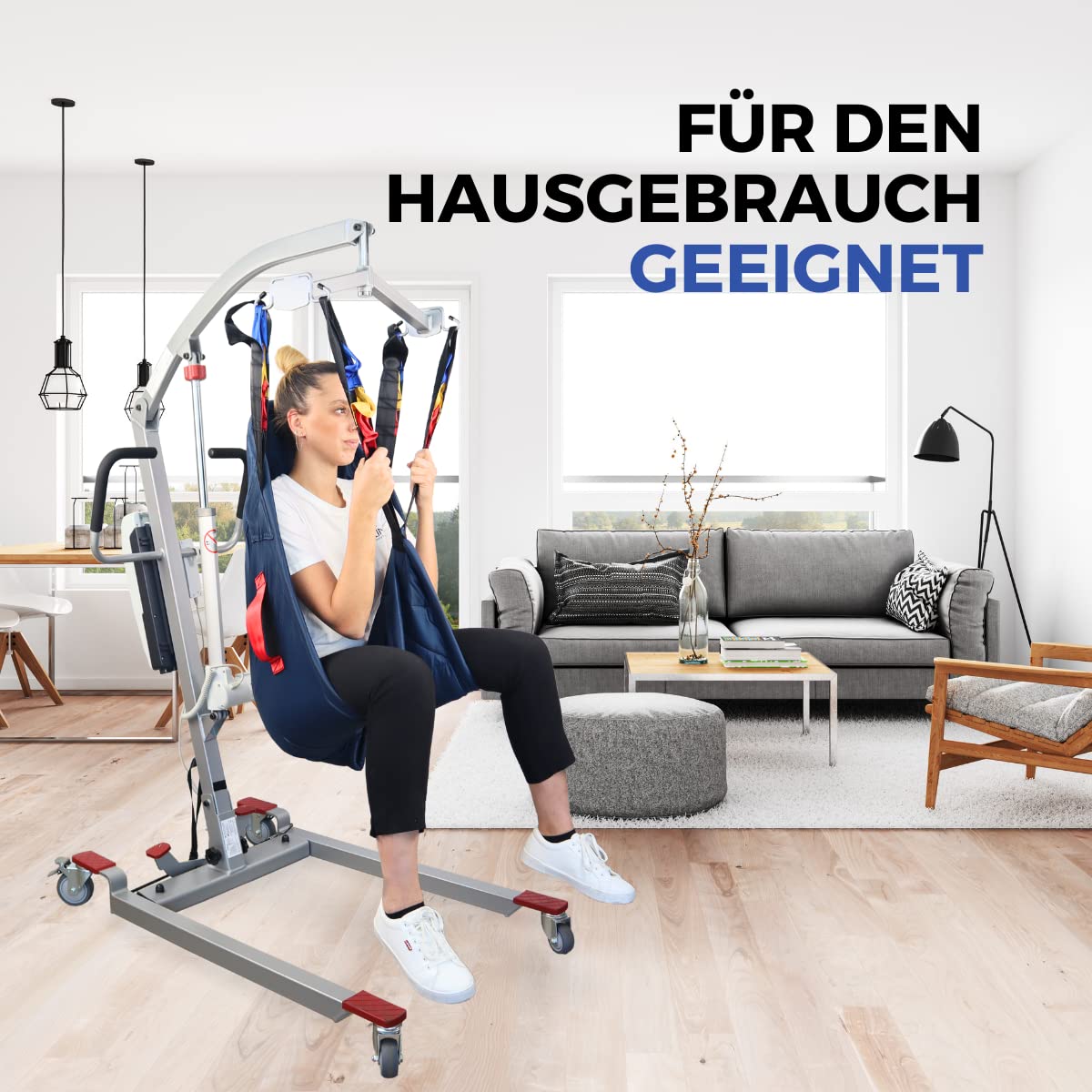 Mobiclinic®, Elektrischer Patientenlifter für Senioren, Faltbar, bis 180 kg, Vormontierter Rahmen, Inklusive Transfergurt, Verstellbare Breite, Räder mit Bremsen, Sicher, Stahl, Fortuna