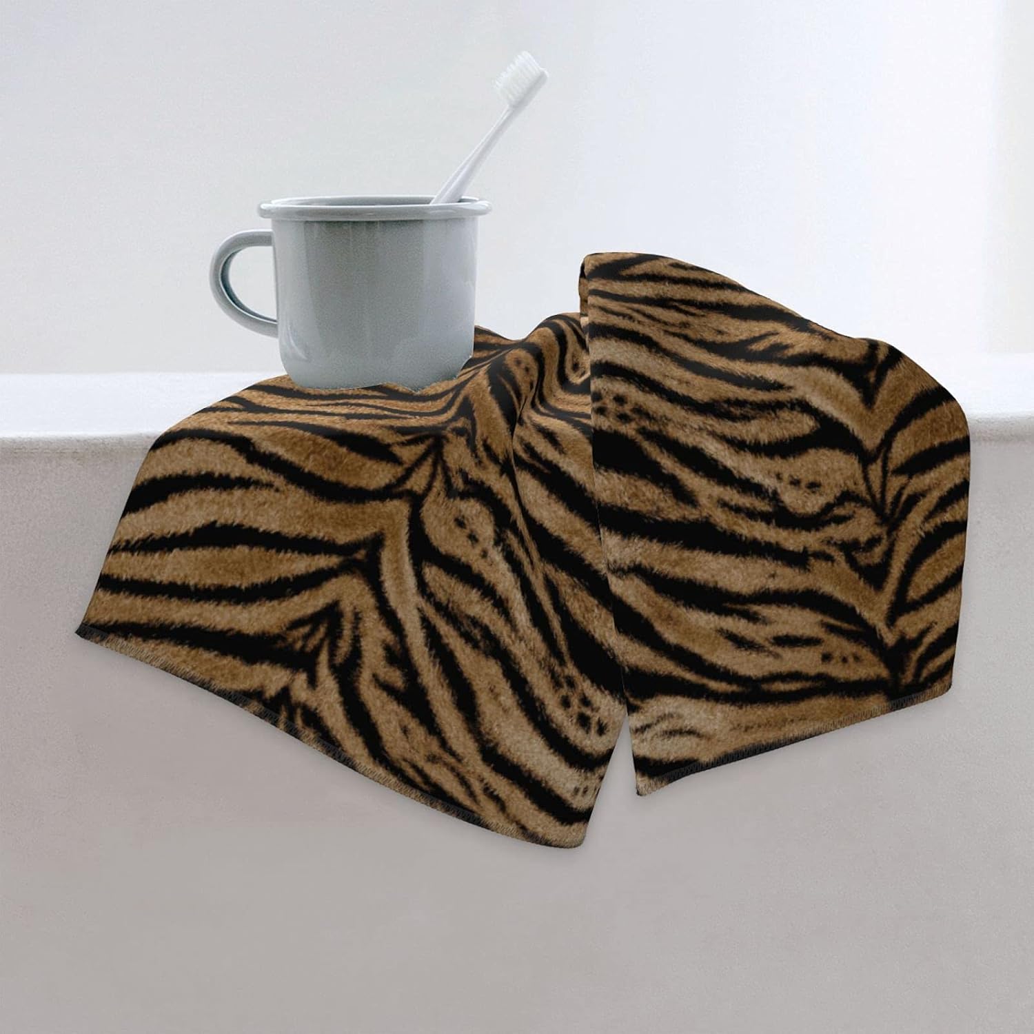 Perinsto Tiger Texture Print Hand Towel Animal Skin Pattern Decorative Fingertip Towels Multipurpose for Bathroom Kitchen Gym and Spa, 27.5" X 15.7" - Image 3