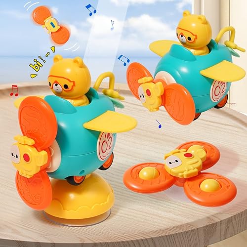 Miniatura 8 de Juguetes para silla alta 3 en 1 con ventosas spinner, juguetes para bebés de 6 a 12 meses, bandeja de dentición infantil, sonajero, juguetes de baño