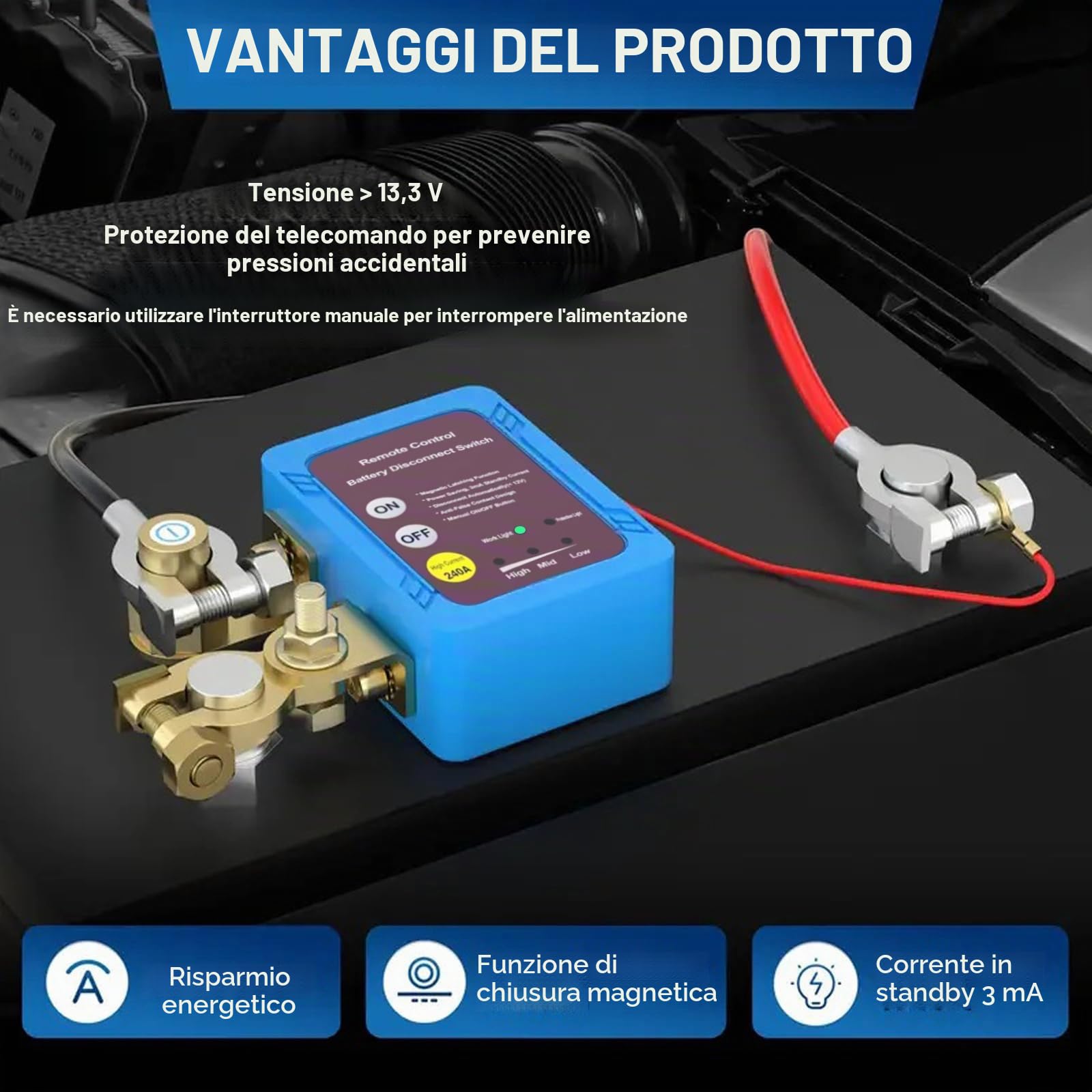 12V 240A Stacca Batteria, Sezionatore Remoto Senza Fili, Interruttore di Spegnimento Automatico, Staccabatteria Antifurto per Auto Camion Barca RV ATV