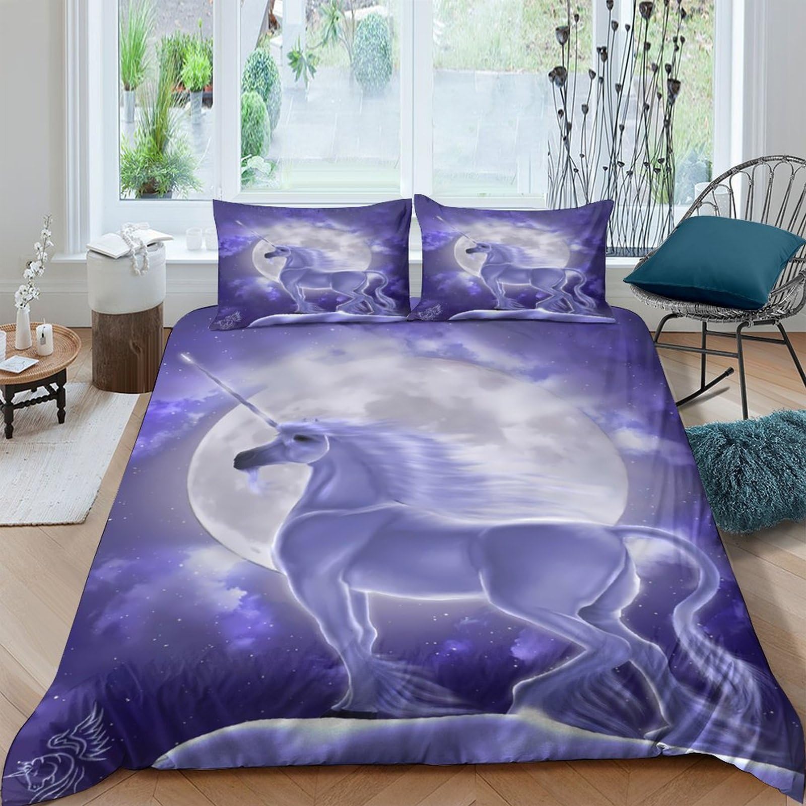Ctjqhvkz Style-3 3D Printed Purple Night Unicorn Fitted Sheet Microfiber Soft Mattress Cover For Bedroom Dorm Decoration Single（135X200cm）