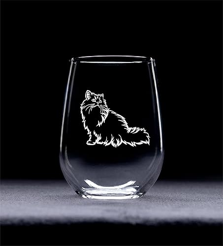 Miniatura 2 de C M Copa de vino sin tallo de gato con temática persa 17 oz Regalo para los amantes de los gatos (estilo P1)