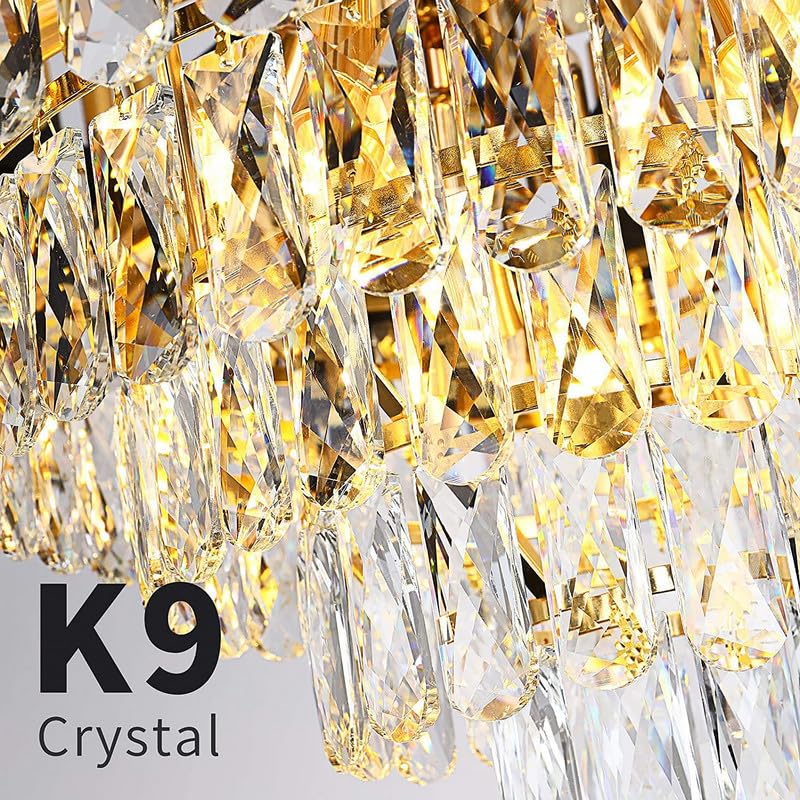 Image of SUANI Black Golden Italian K9 Crystal Ceiling Fixture Metal Chandelier for Living Room | Jhumar for Home | Jhoomar for Hotel | Light, Black Gold, Round (500) mm