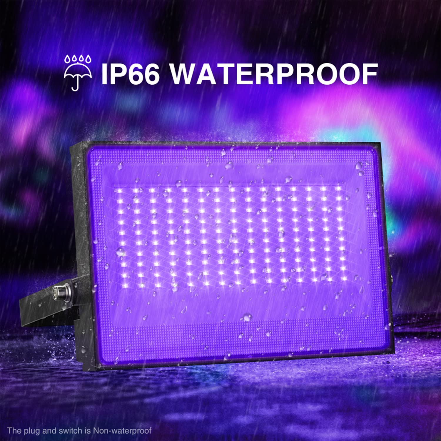 Onforu 100W LED Schwarzlicht Strahler, UV Fluter mit Stecker, IP66 Wasserdicht Schwarzlichtlampe, Fluoreszenz Blacklight mit Schalter, UV Scheinwerfer Partylicht für Bar, Neonfarben, Party Deko