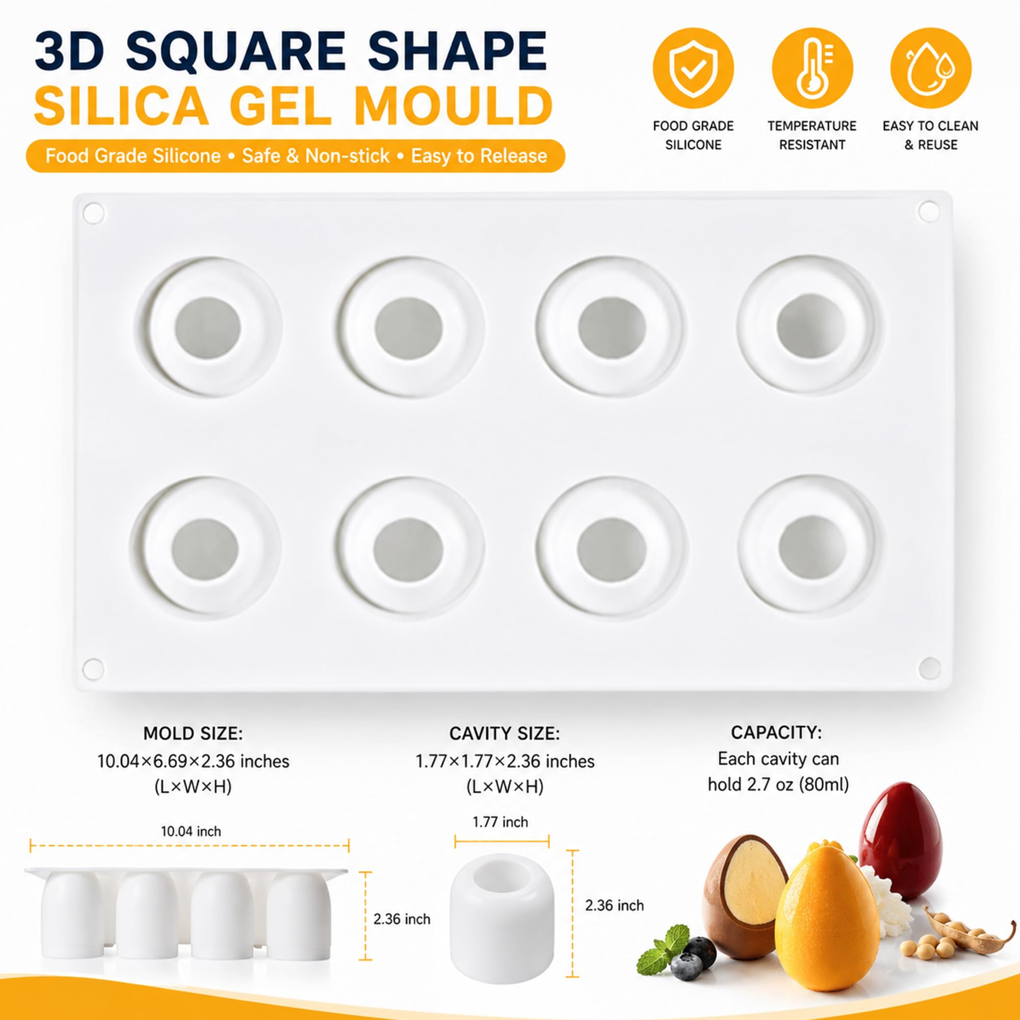 OCPO KITCHEN Silikonform Ei Kerzen, Ostereier-Silikonform zum Backen von Schokolade, Ostereiern, Mousse, Kuchen, Gelee, Käsekuchen, Eis, Dessert, Kuchendekorationsform (8 Mulden)