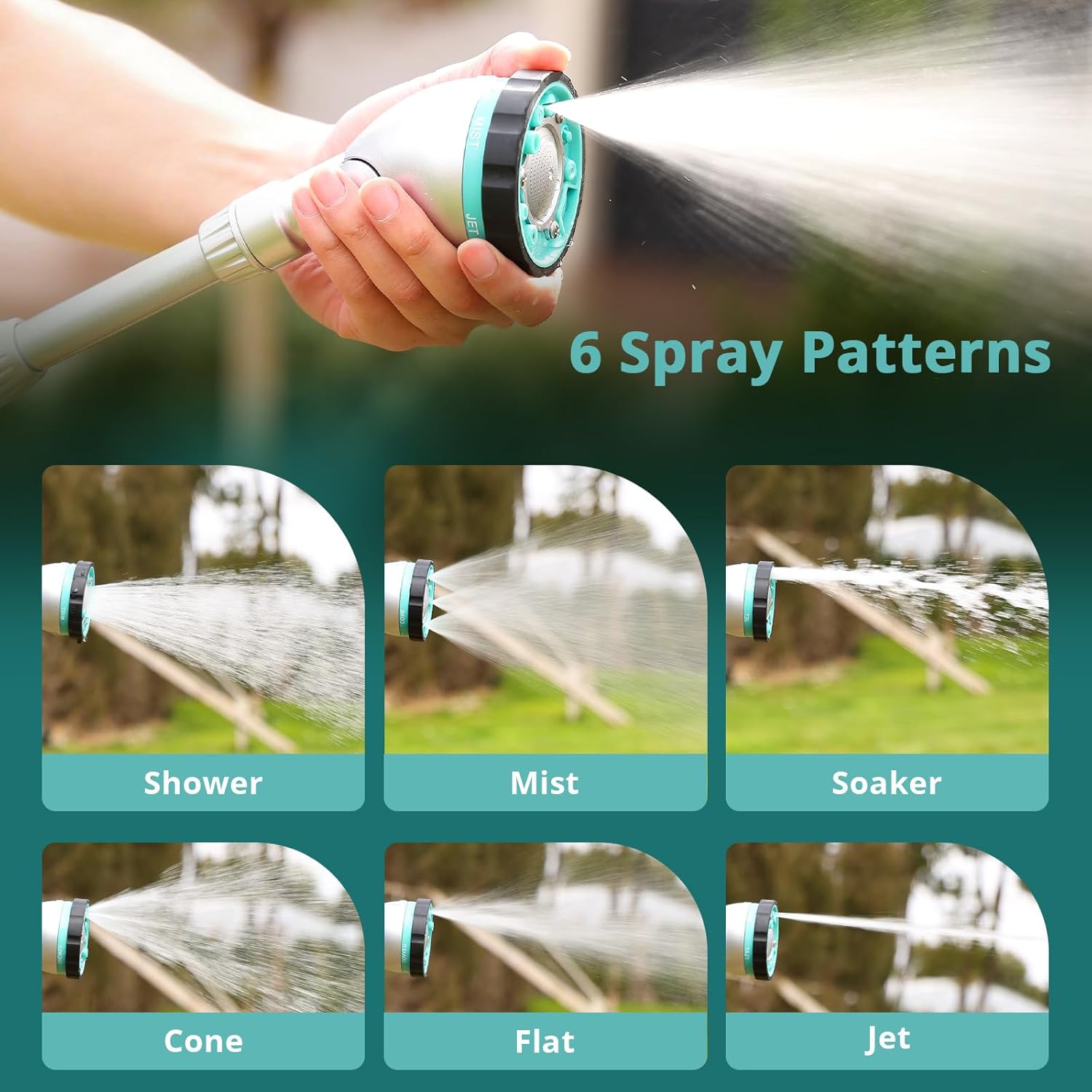 QUOBAS 16 Inch Watering Wand, Heavy Duty Garden Hose Sprayer with 90° Adjustable Head, Thumb Control & 6 Spray Patterns,Long Reach Hose Nozzle for Hanging Plants, Lawn, Garden & Outdoor Cleaning