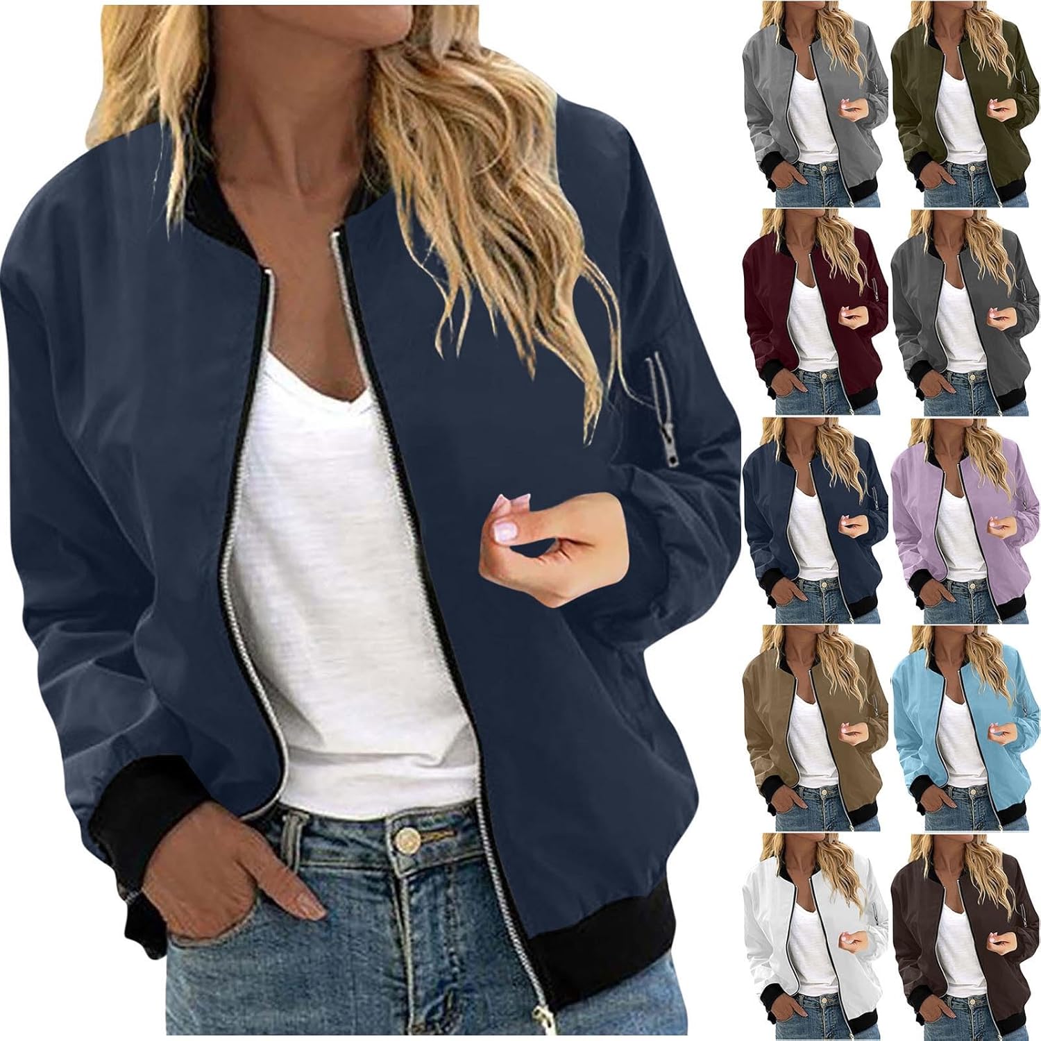 Womens Waterproof Bomber Jacket Lightweight Windproof