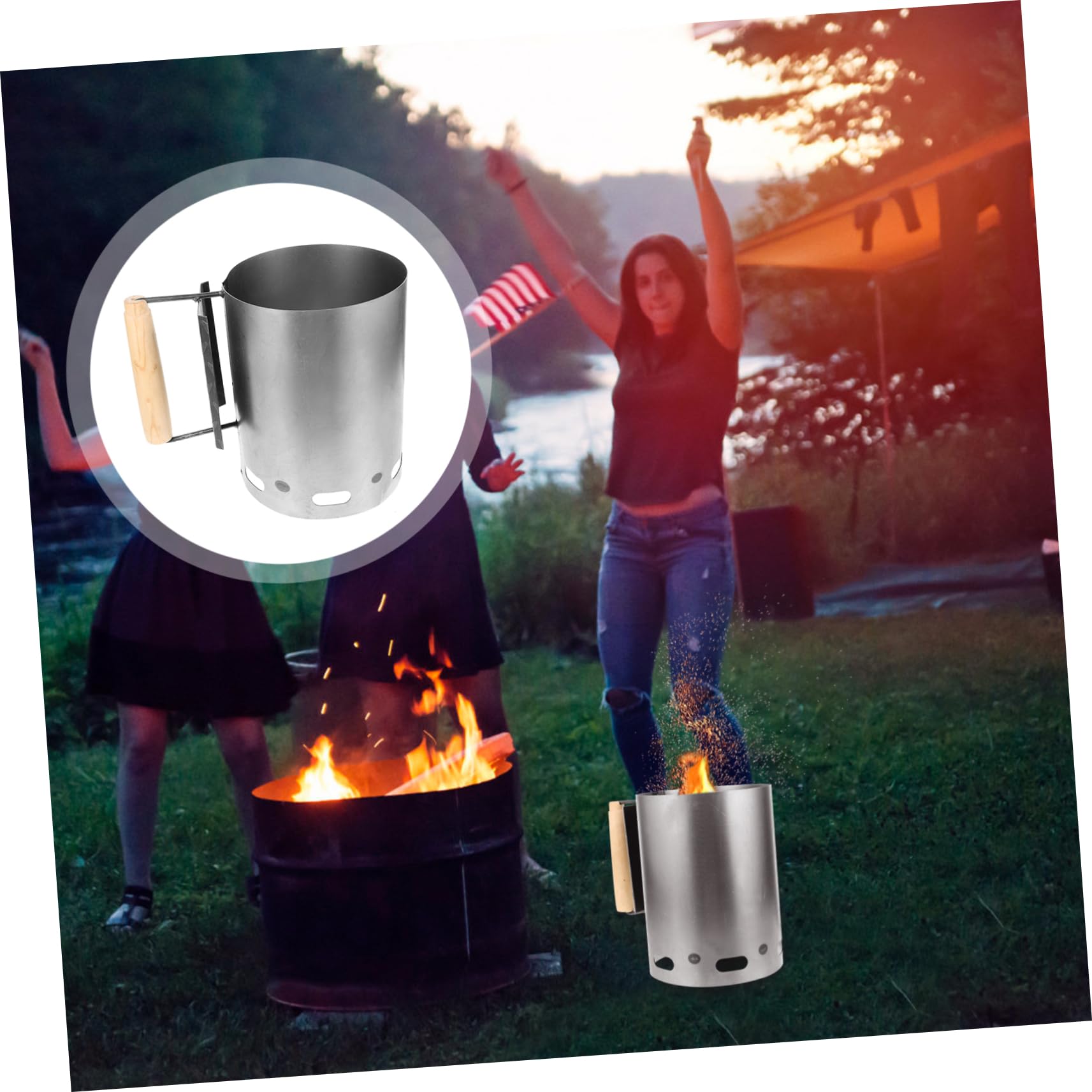 Accenditore per Barbecue Ciminiera Ricaricabile e con Manico Isolato e Design Barile per Carbonella e Grigliate all Aperto