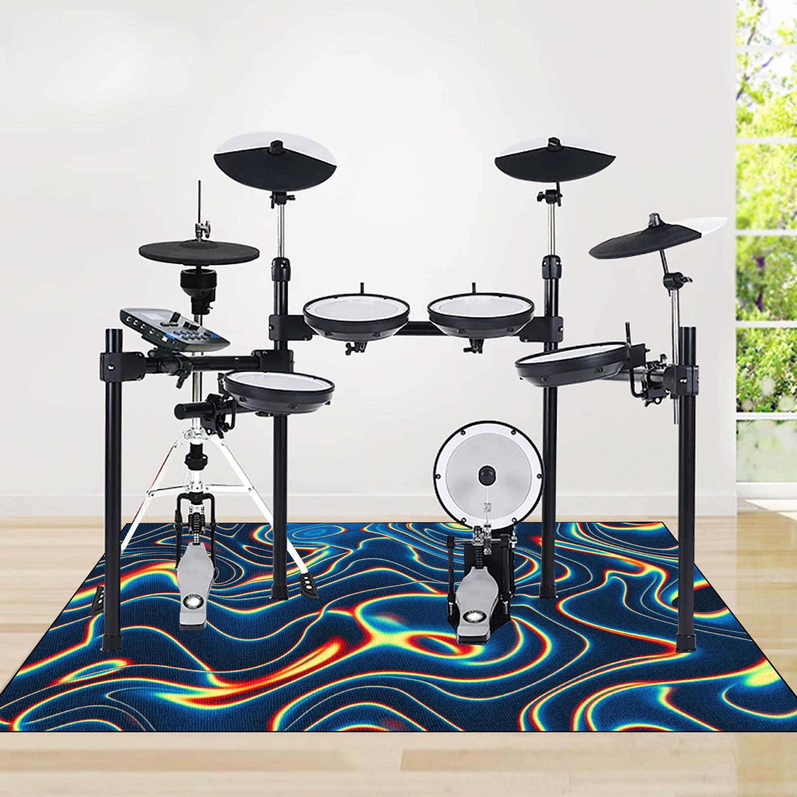 Drum Teppich Schallschutz Schlagzeugteppich Music Carpet Innen und Außen Trommelteppich mit Rutschfester Unterseite für Akustik Elektrisches Schlagzeug Teppich für Studio Wohnung 210 x 180 cm