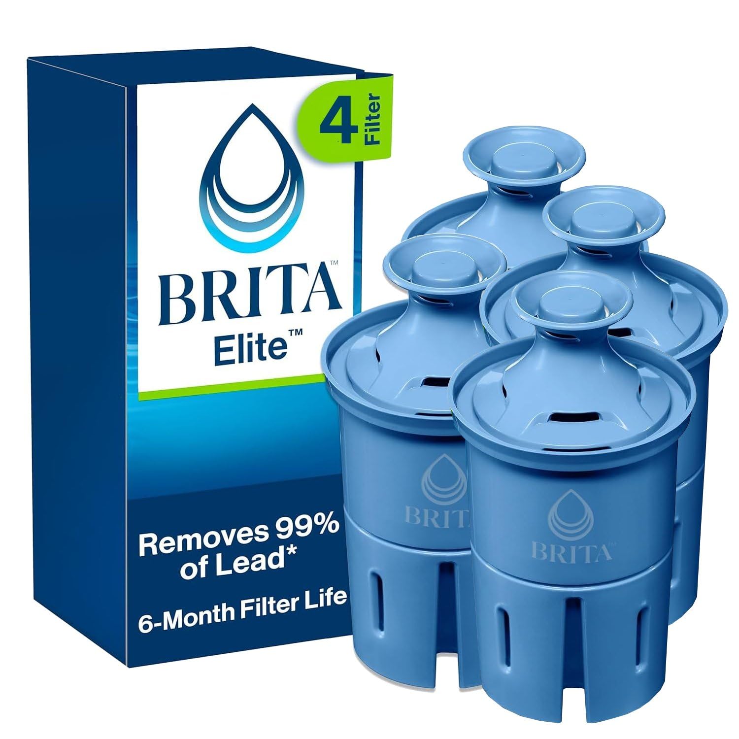 Brita Elite Replacement Filter, Reduces 30+ contaminants While Keeping Healthy Minerals, WQA Certified to Reduce Lead, Microplastics, Chromium and Chlorine, Lasts 6 Months, 4 Count