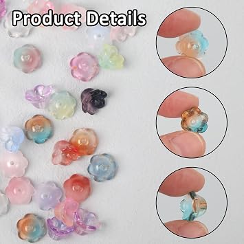 100 Pcs Glass Flower Beads Mix Color Cute Kandi Charms Czech Flower Beads