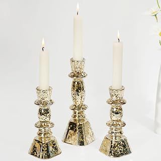 Glass Candlestick Holders Set of 3,Mercury Glod Taper Candle Holders for Table Centerpiece, Home Decorations, Wedding and Party