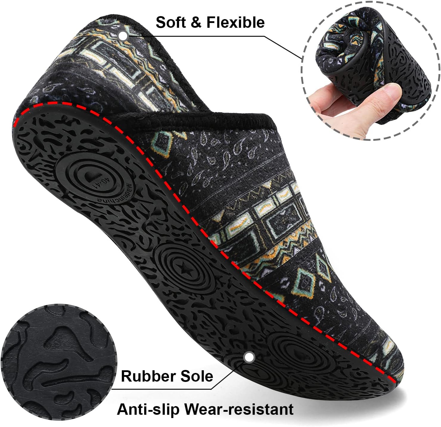 Fires Womens Mens Slippers with Rubber Sole Soft-Lightweight House Slipper Socks Around House Shoes Non Slip Indoor/Outdoor - Image 3