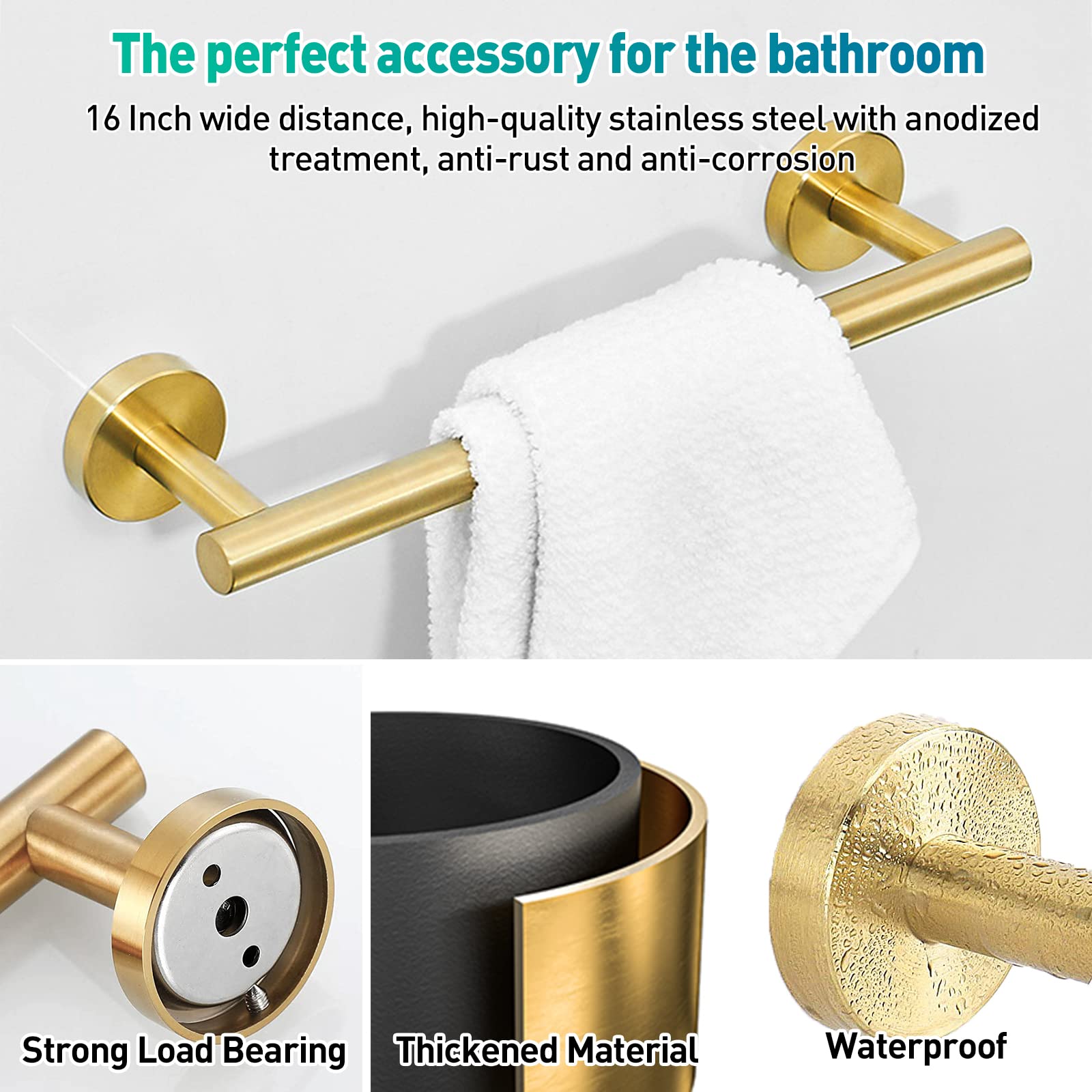 Barre Porte-Serviettes Pour Salle De Bain à Fixation Murale En Acier Inoxydable SUS 304 Doré Brossé 30 Cm Gudetap GTA20806BG