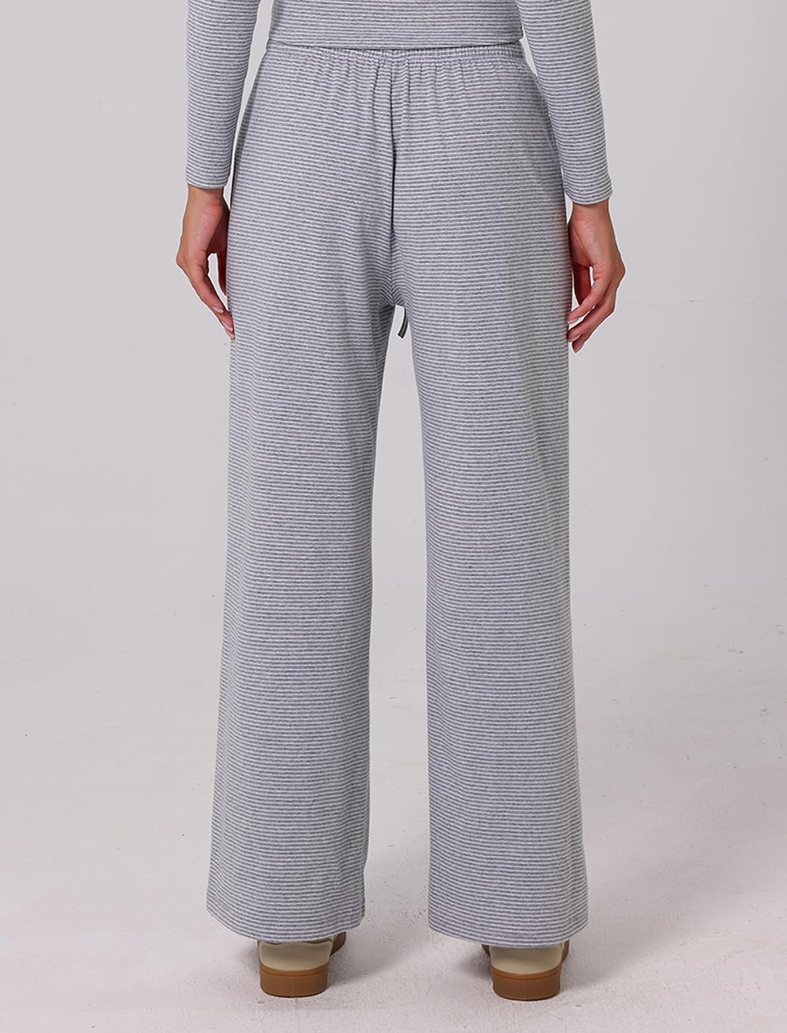 ABOCIW Women's Cotton Striped Wide Leg Pants Casual Drawstring Elastic Low Rise Loung Pants Pajama Trousers