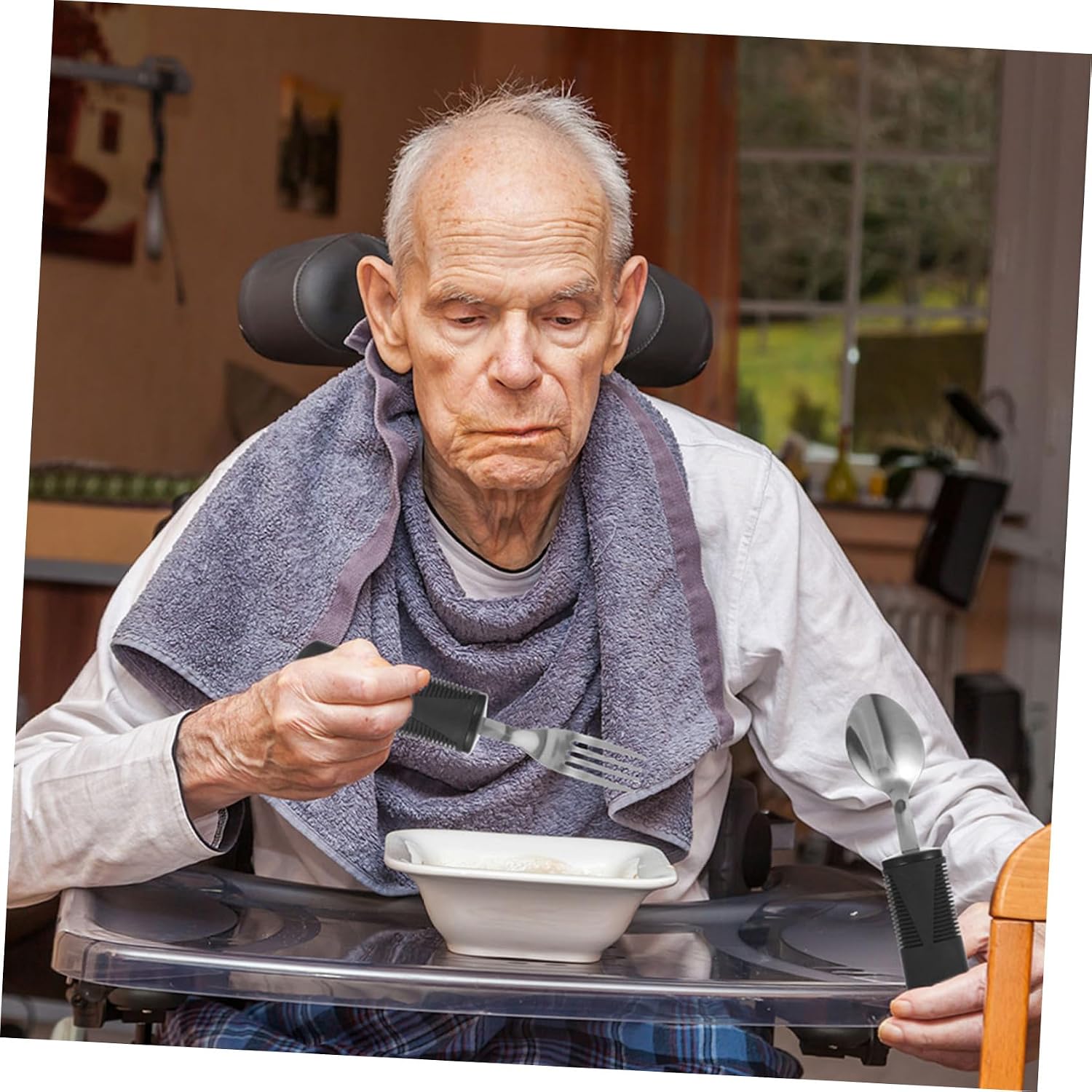 FOMIYES Weighted Silverware for Disease Adaptive Utensils Non-slip Handle Comfortable to Hold Fork Knife Spoon for Elderly