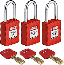 Candado Safekey de Nailon/Acero, 38mm x 84mm x 19mm, Rojo, Paquete de 3