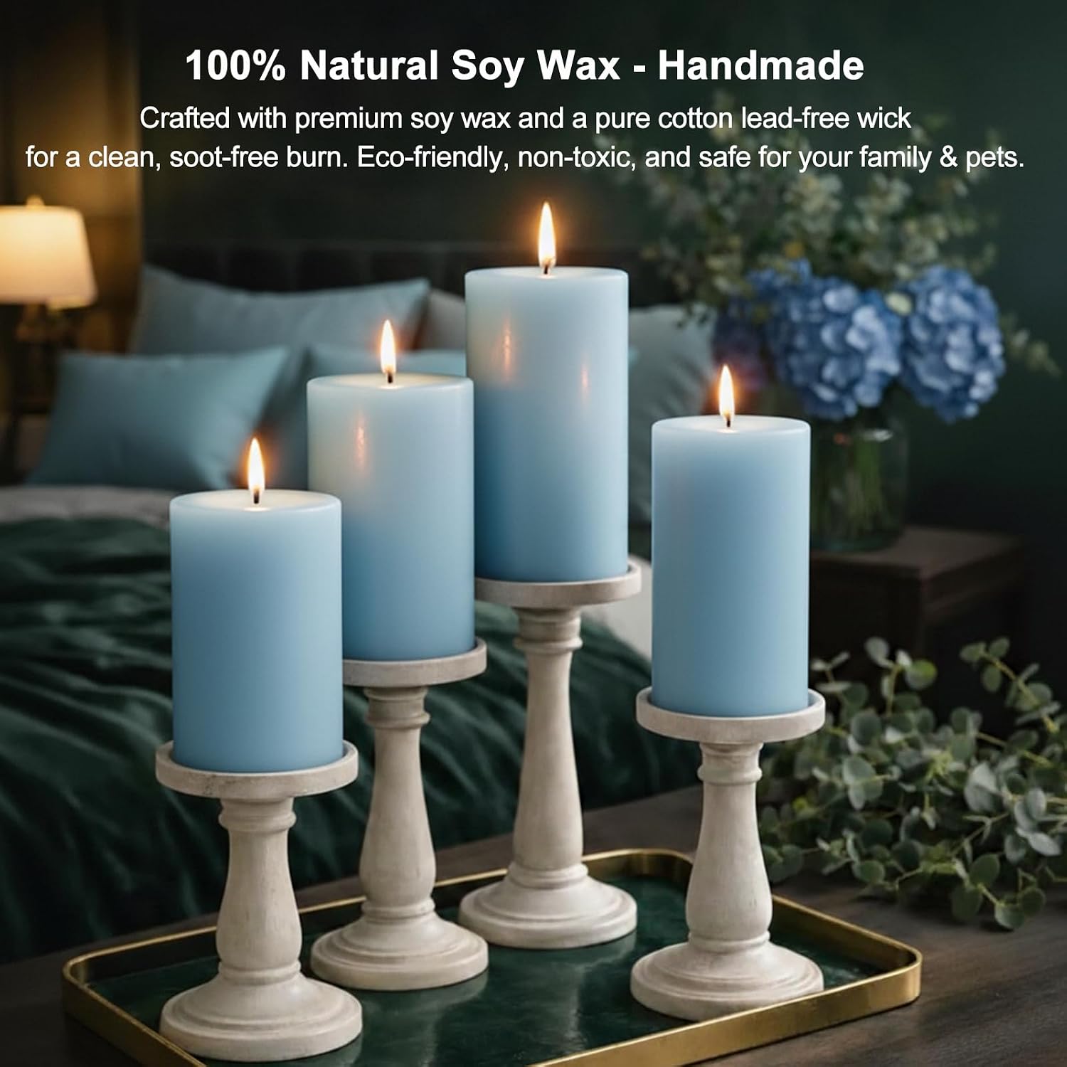 Scented Soy Pillar Candles, 3 Pack Blue Ocean Pillar Candle