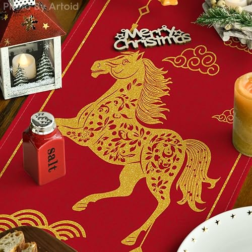 Miniatura 3 de Artoid Mode Camino de mesa de caballo del zodiaco chino 2026, feliz año nuevo, festival de primavera, invierno, cocina, comedor, decoración para