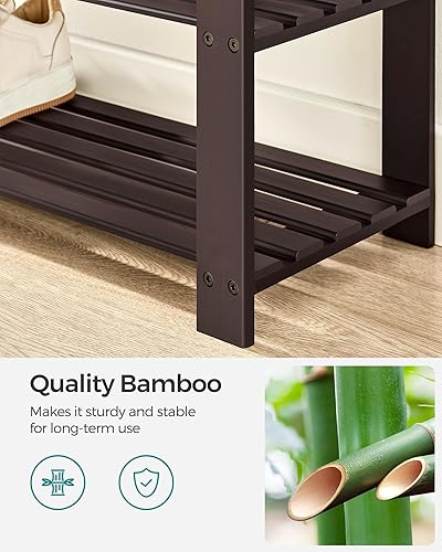 Miniatura 21 de SONGMICS Banco de zapatos de bambú, organizador de zapatos de 3 niveles para entrada, sala de estar, asiento de banco con capacidad para hasta 300