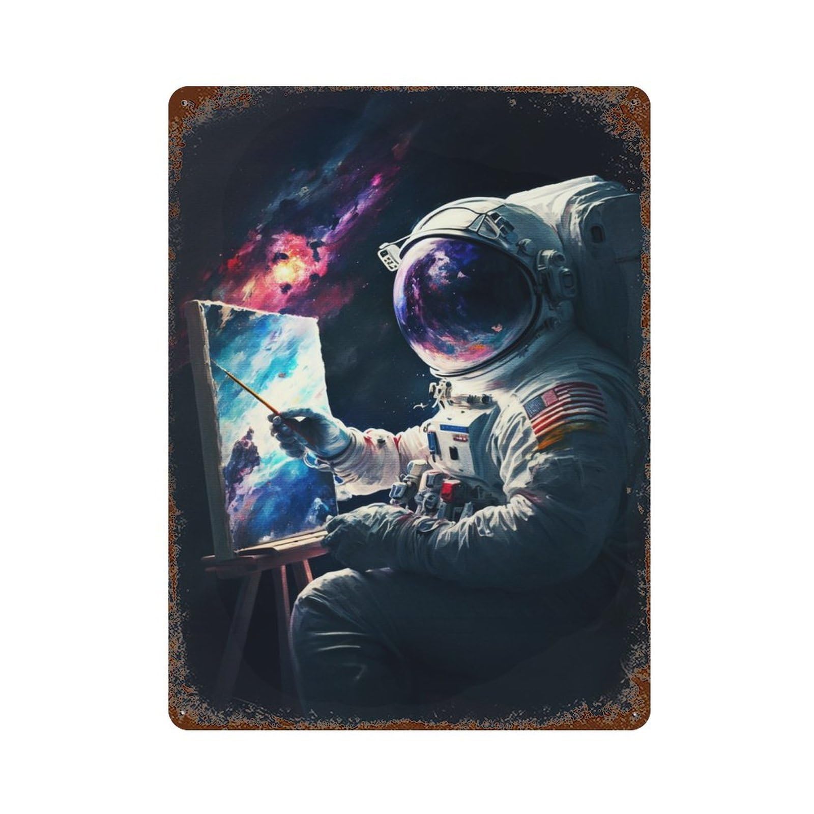 Astronaut Holding Brush Rusty Metal Tin Sign 15.7"x11.8", Classic Wall Plaque for Pub, Kitchen And Man Cave Decor