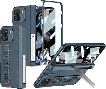 for Google Pixel 9 Pro Fold Case with Wristband and Built-in HD Screen Protector & Magnetic Hinge Protective, Slim Shockproof Hard PC Cover with Kickstand for Google Pixel 9 Pro Fold Green