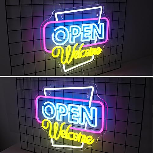 Miniatura 4 de Letrero LED de neón abierto, letreros de neón de bienvenida abiertos para decoración de pared, letrero abierto con luz de neón con alimentación USB