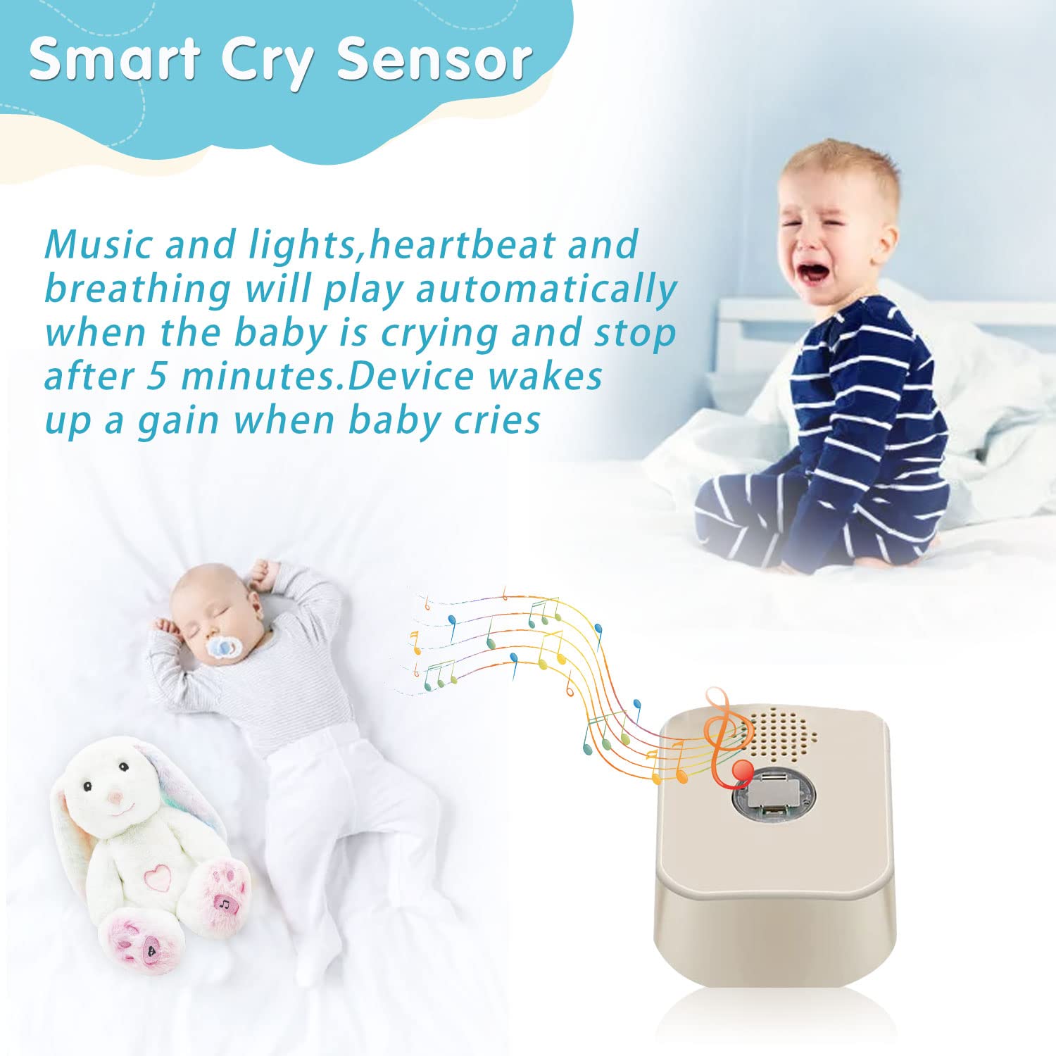 DEARBABY Baby Sleep Soother, Sound Machine,Noise Machine,Baby Shower Gifts Auto Off Timer,Soothe Rabbit Help Kids Go to Sleep Faster