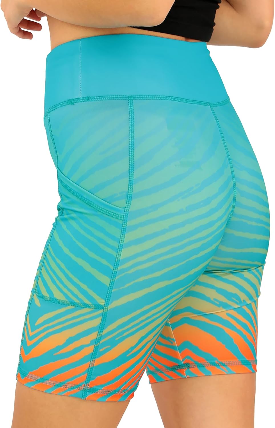 Zubaz NFL Women's 7" High Waist Powermesh Bike Shorts with Pockets in Multiple Styles (Small - 3XL)