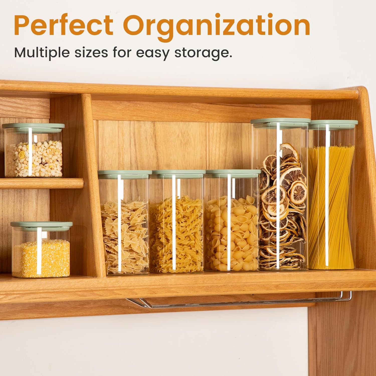 Square Glass Food Storage Jars with Lids Set of 5, Perfect for Pasta, Cookies, Nuts, Coffee, Cereal, Flour,Organize Your Kitchen with these BPA-Free Glass Jars with Lids