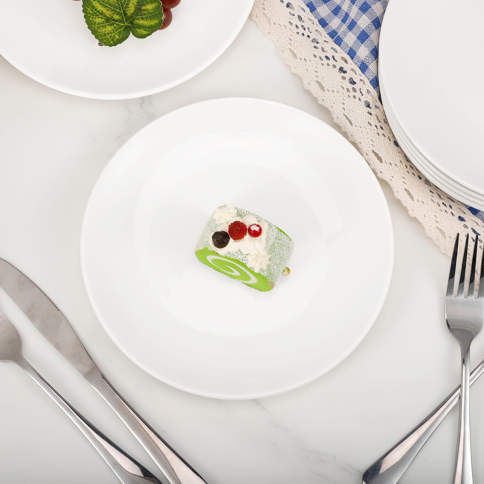 Lot de 8 assiettes plates blanches de 20,3 cm, assiettes à salade en porcelaine, assiettes à dessert en céramique, passent au micro-ondes et au lave-vaisselle