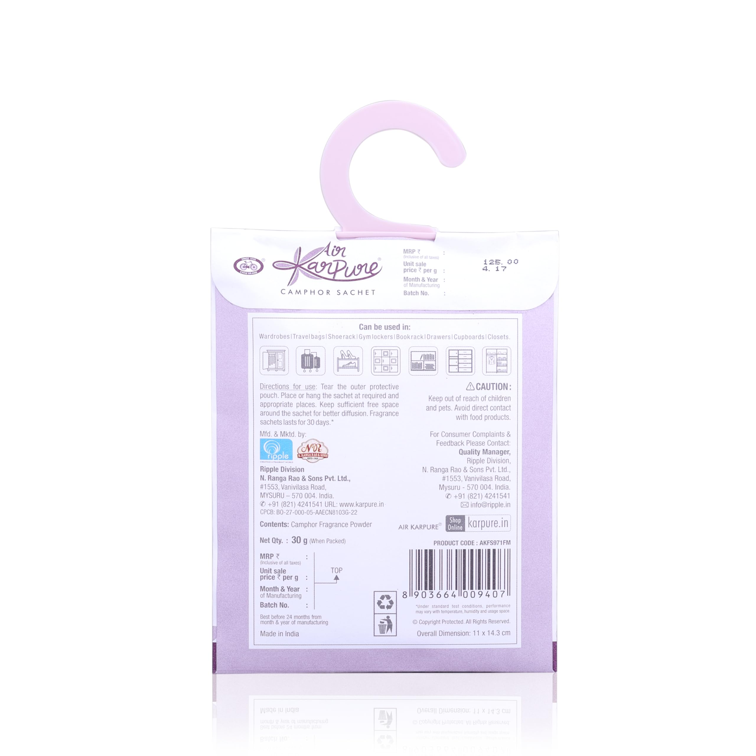 Cycle Pure Karpure Camphor Sachet - Pack of 3 | Air Freshener for Wardrobe, Home, Office, Bathroom, Car | Floral Musk, Eucalyptus, Night Queen| Each Lasts up to 30 Days 1