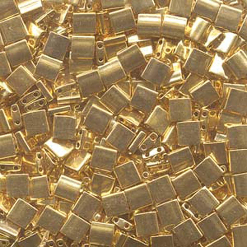 24Kt Gold Plated Tila Beads 7.2 Gram Tube By Miyuki Are a 2 Hole Flat Square Seed Bead 5x5mm 1.9mm Thick with .8mm Holes