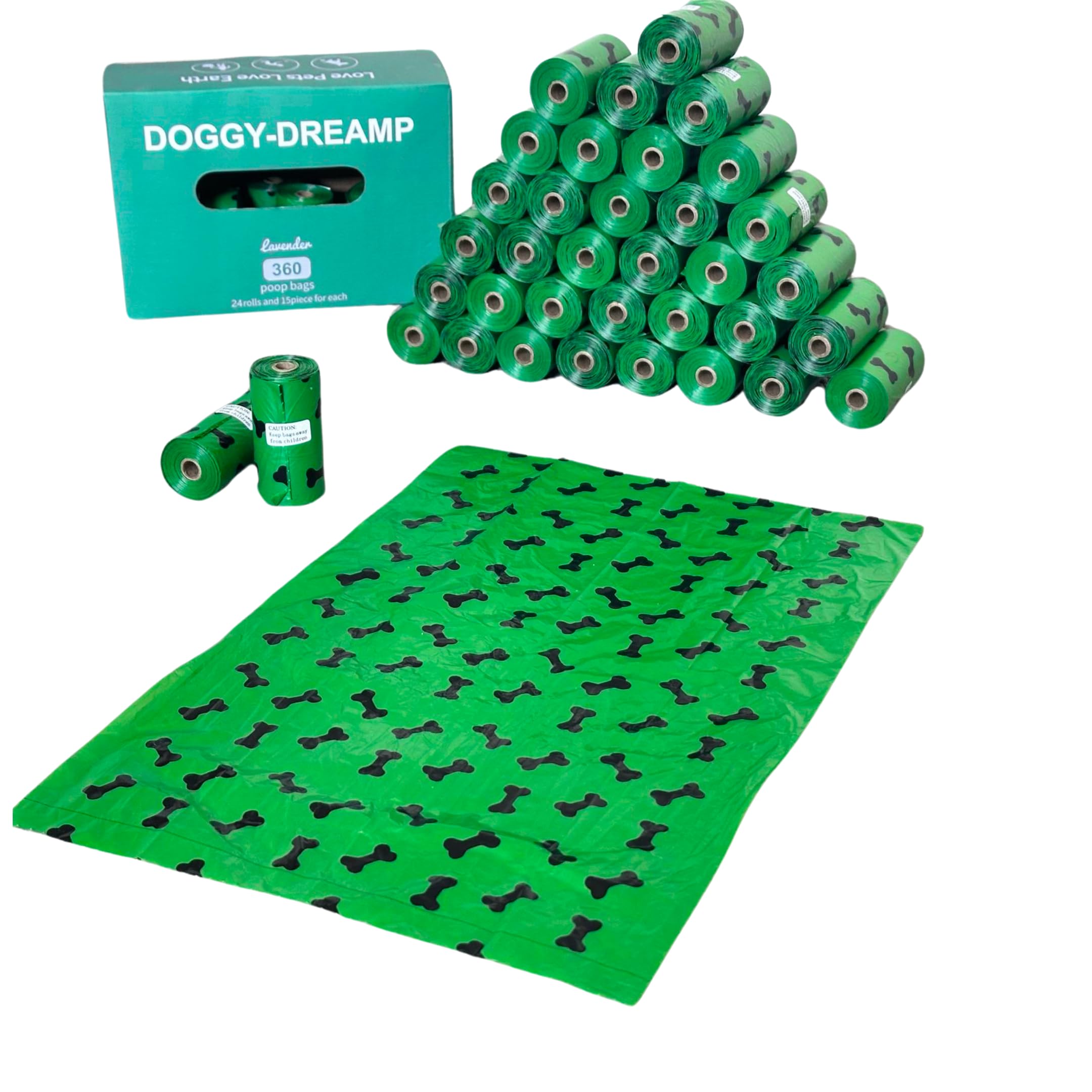 Doggy-Dreamp dog poo bags rolls with cardboard cores,puncture resistant dog waste bags,dog poop bags with tight seal 18 rolls
