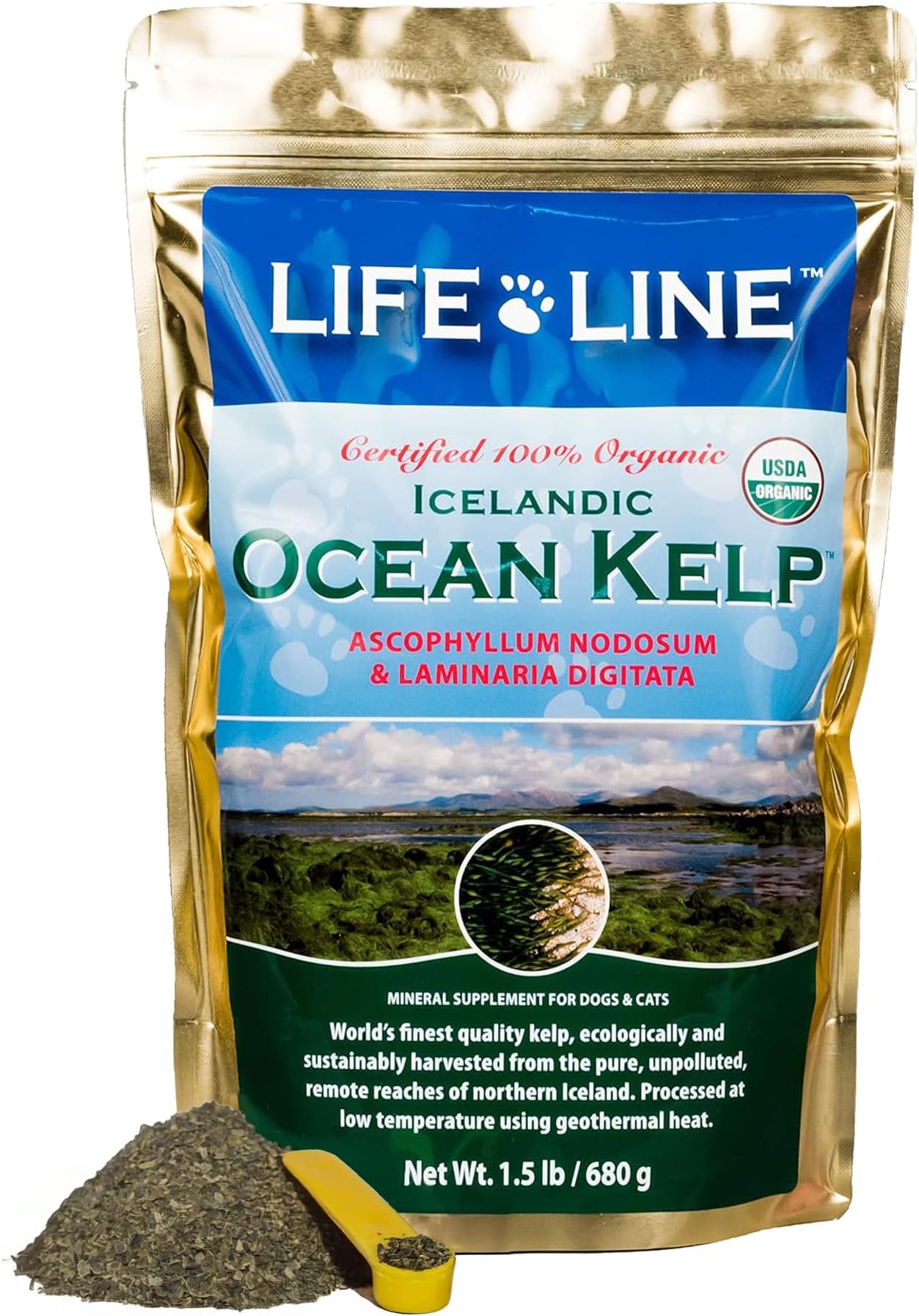 Life Line Organic Ocean Kelp Supplement for Dogs, Cats, Horses & Livestock | Natural Source of Iodine for Skin, Shiny Coat & Immune Support | Helps Reduce Tartar, Shedding & Aids Digestion – 1.5 lb