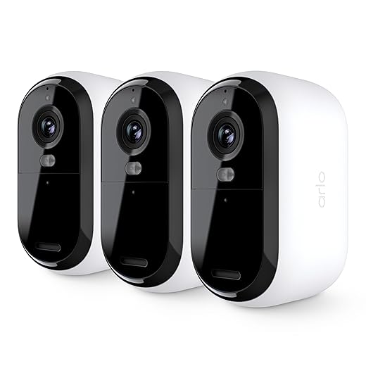 Arlo Essential Security Camera 1080p HD | Outdoor - Indoor | 2nd Gen | Wireless with Spotlight, 2-Way Audio, Color Night Vision, Live Stream, Real Time Notifications, Wide Angle - White, 3 Cameras