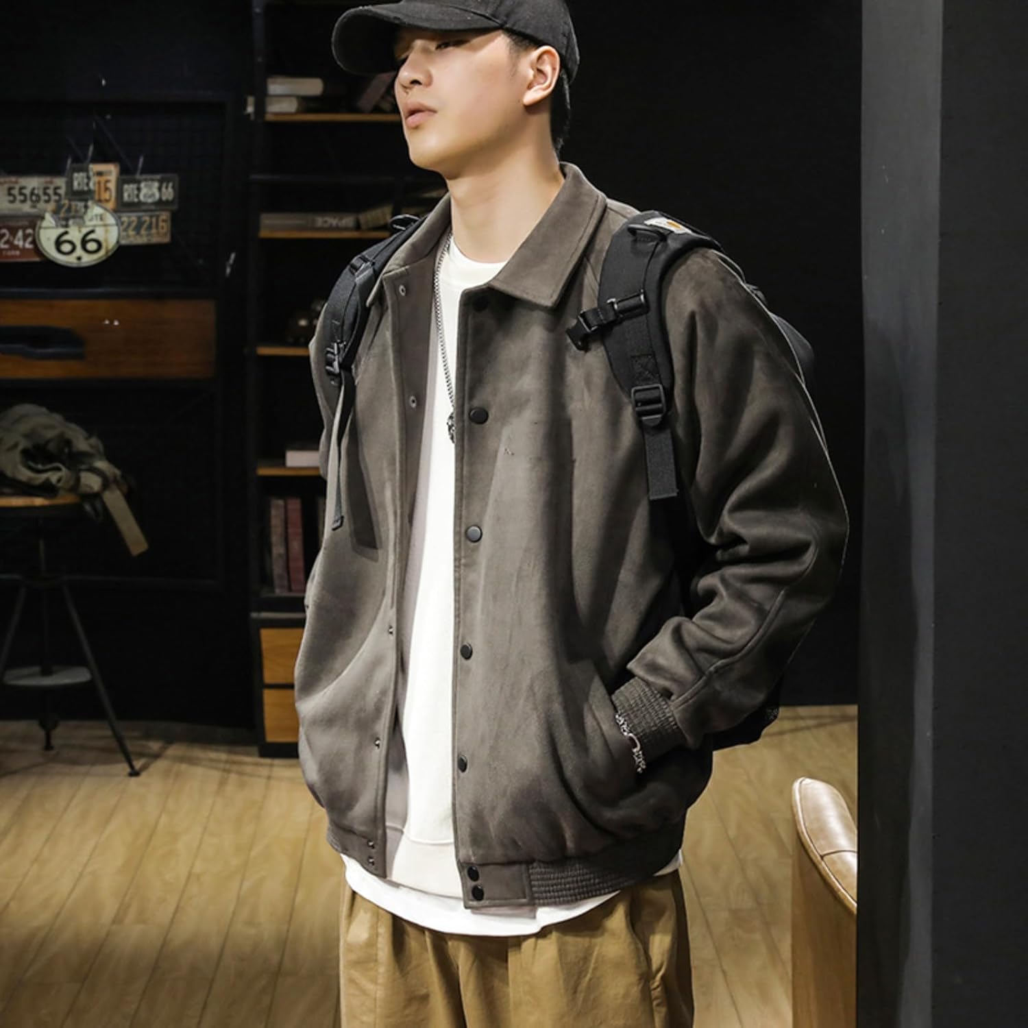 Autumn and Winter American Quilted Lapel Jacket for Men, Large Size Baseball Jacket