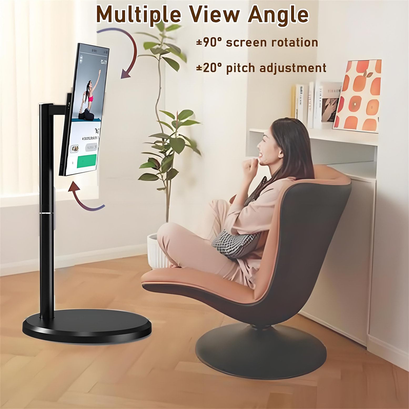 Smart TV touch screen wireless portatile 1080p su ruote, 24 pollici, supporto da pavimento regolabile, rotazione a 360°, 8 G RAM, memoria 128 G, ideale per uso domestico e ufficio