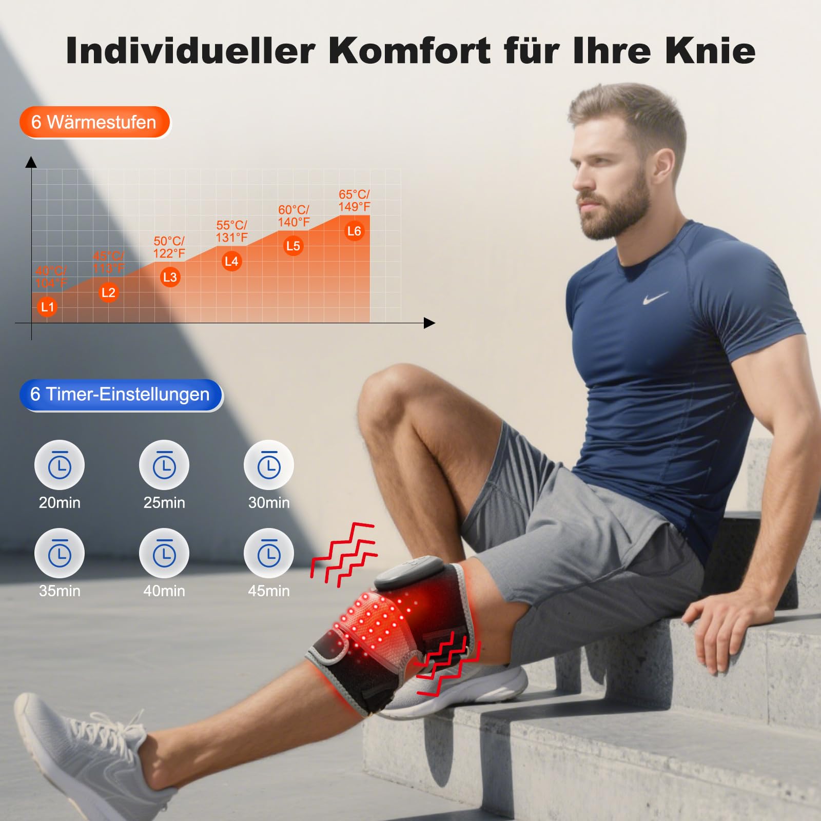 HONGJING Rotlicht-Heizknie-Massagegerät zur Schmerzlinderung, 5 Massageintensitäten, 6 Heizstufen und Timer, verstellbare Stütze für Frauen und Männer zur Entspannung von Knie und Schulter