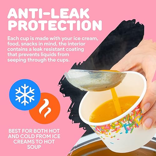 Miniatura 2 de Vasos de helado de papel premium, paquete de 50 tazas desechables de postre de 8 onzas para bebidas calientes y frías, diseño de espolvoreo de 8