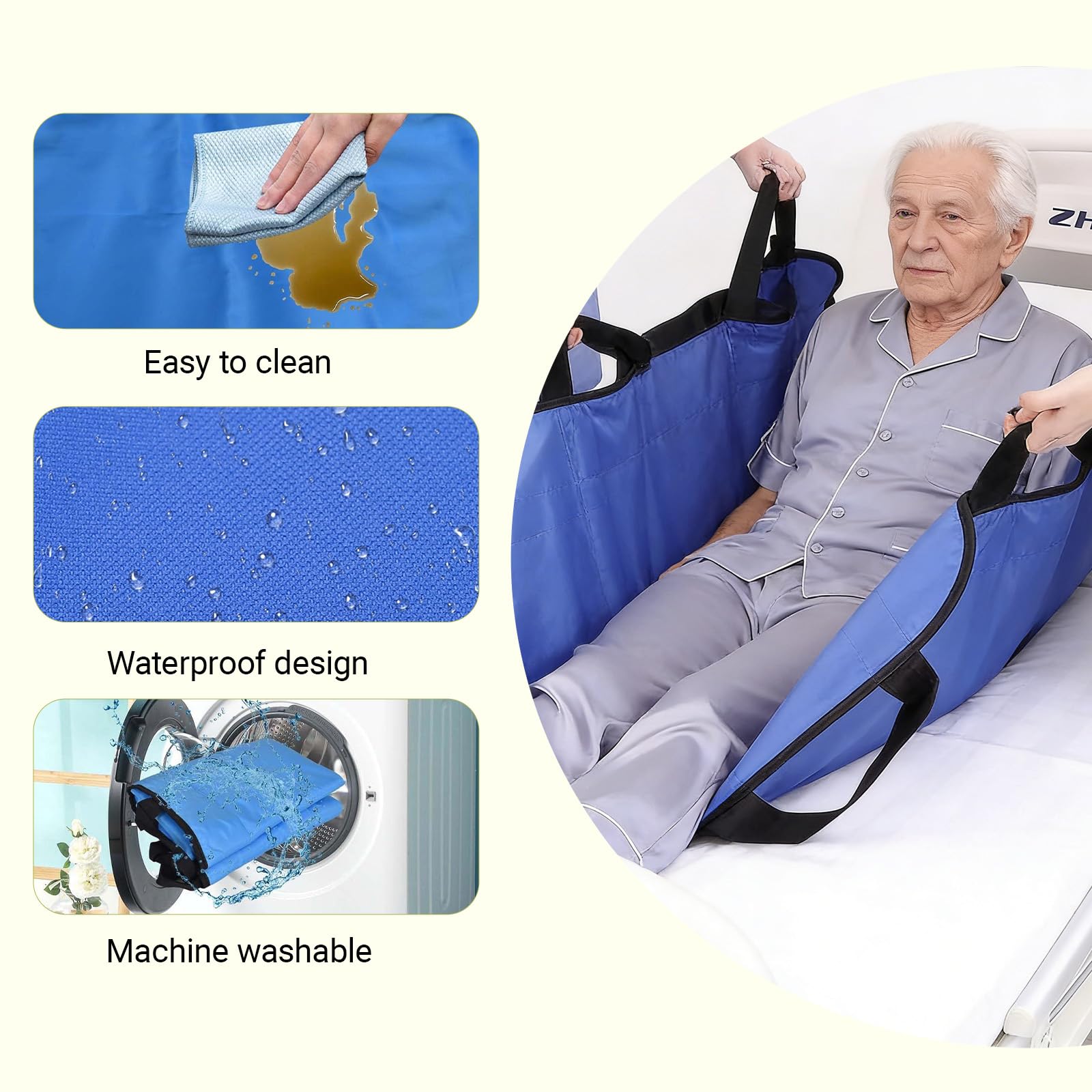 Paño deslizante para cama postrada, tabla de transferencia para levantadores de pacientes, 120 x 100 cm, para personas postradas en cama con 8 asas, color azul