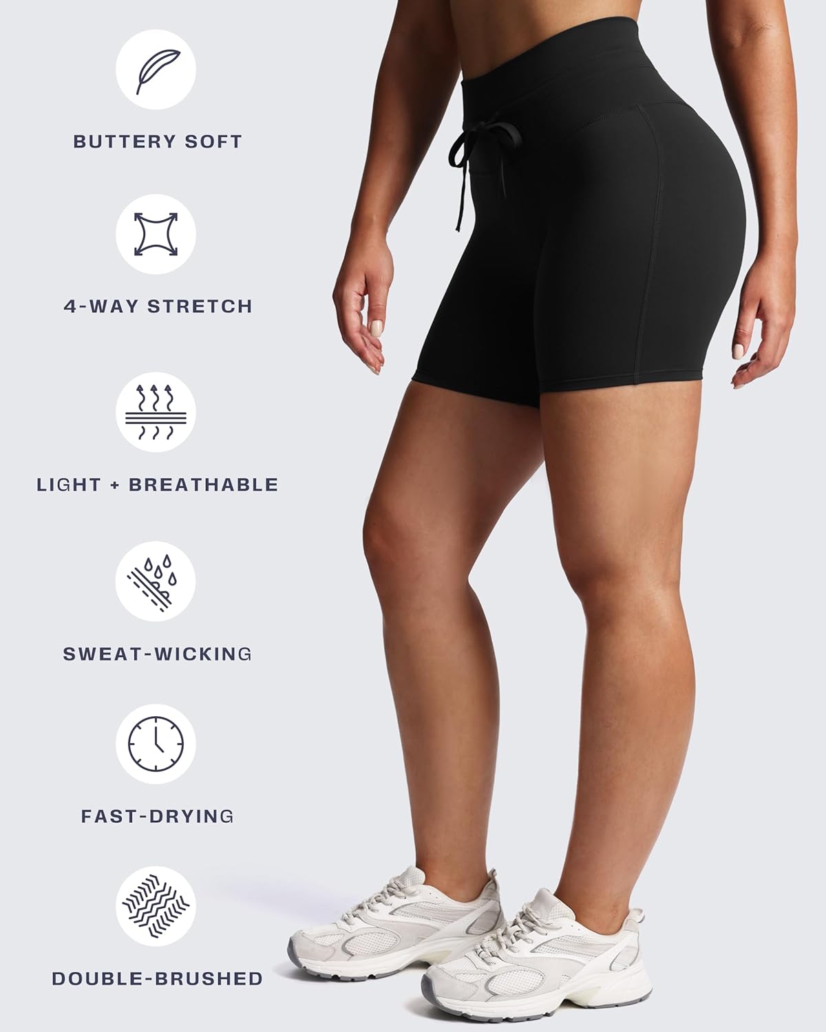 Aoxjox Mila Ultra High Rise Workout Biker Shorts for Women High Waisted Tummy Control Running Drawstring Yoga Short 6" - Image 6