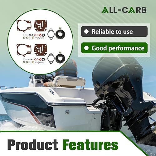 Miniatura 2 de ALL-CARB 2 kits de reparación de carburador y reemplazo de flotador para Johnson Evinrude 50 55 60hp