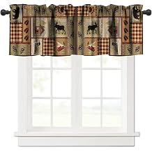 Retro Animal Kitchen Curtain Valance, Forest Wildlife Elk Bear Duck Rustic Vintage Lodge Window Valance, for Bedroom Living Room Cafe Bathroom W54xL18in 1 Panels