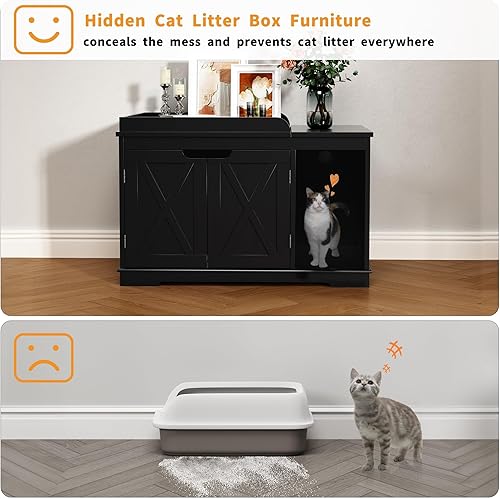 Miniatura 5 de Cajas de arena para gatos con tapa abatible, caja de arena cubierta, muebles ocultos, gabinete de baño de madera para gatos, gatos medianos y