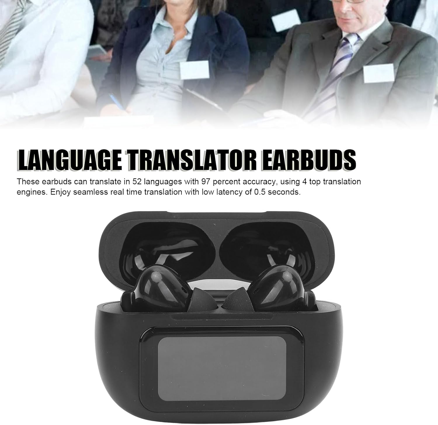 Yunseity AI Language Translation Earbuds, Real Time Translator Earbuds Support 52 Languages, Bluetooth 5.3 Online Two Way Translation Earphone for Android for Wins System (Black)